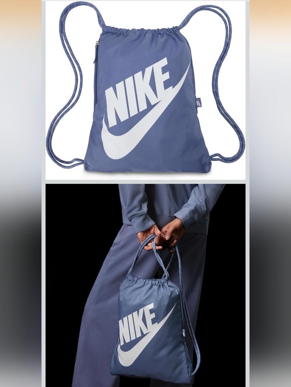 Nike Slate Blue Drawstring Backpack with White Swoosh
